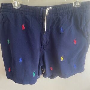 Polo by Ralph Lauren Navy Shorts with Multicolor Pony Embroidery